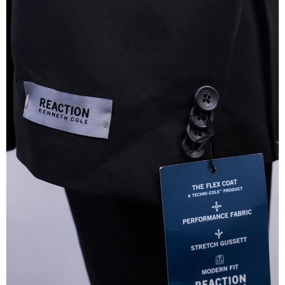 Kenneth Cole Reaction Men's Suit Jacket Sport Coat Solid Black Sz 50R Two Button - Picture 8 of 15